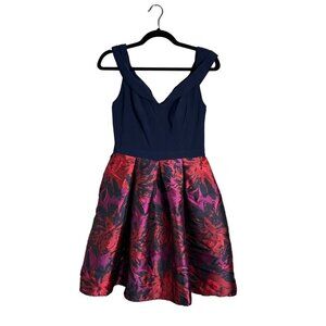 NWT Morgan‎ & Co Off Shoulder Party Dress w/ Pockets Navy Wine Floral 5 / 6